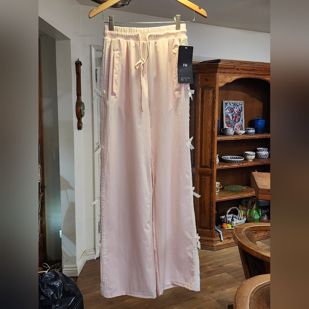 Free Haven Womens Soft Pink Nylon / Spandex Pull On Lace And Bow Pants - XS